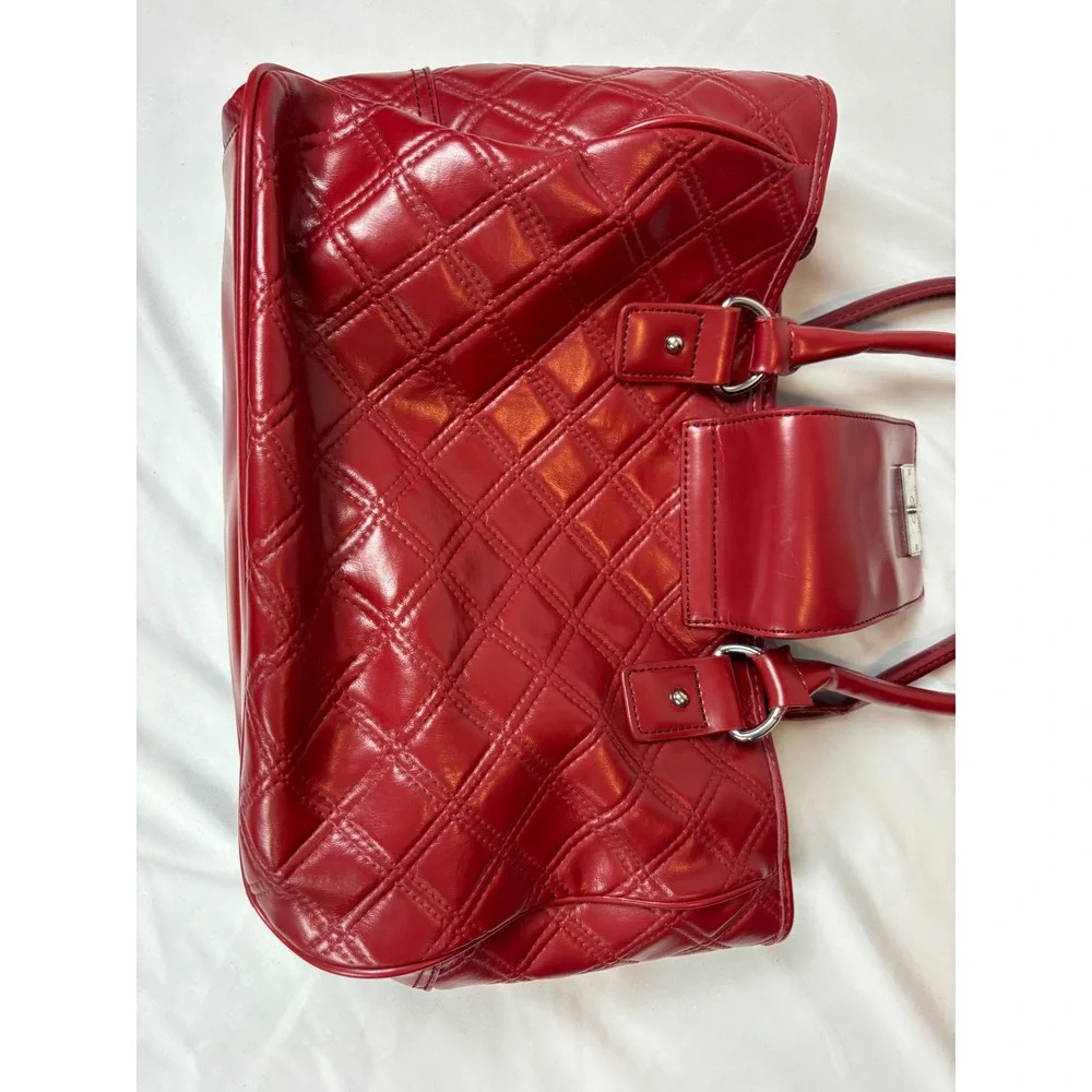 Tommy Hilfiger Red Quilted Faux Leather Shoulder Bag Tote Silver Tone Hardware